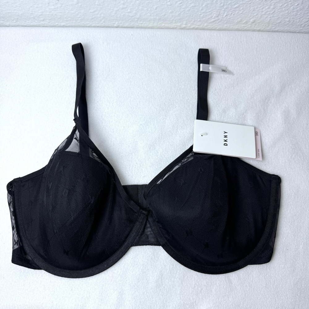New DKNY DK4040 Women's 38D Monogram Mesh T-shirt Bra Black Adjustable Straps